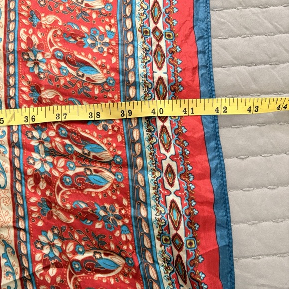 100% Silk Scarf Shawl Tassels Red Teal Ivory Floral Boho Global Artisan Wrap - Picture 14 of 14